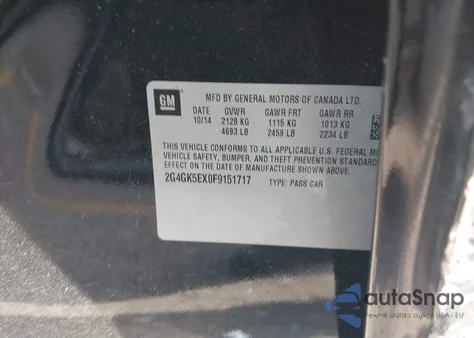 2015 Buick Regal Turbo z USA, uszkodzony, nr VIN 2G4GK5EX0F9151717